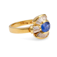 Vintage Italian Sapphire Diamond 18k Yellow Gold Ring