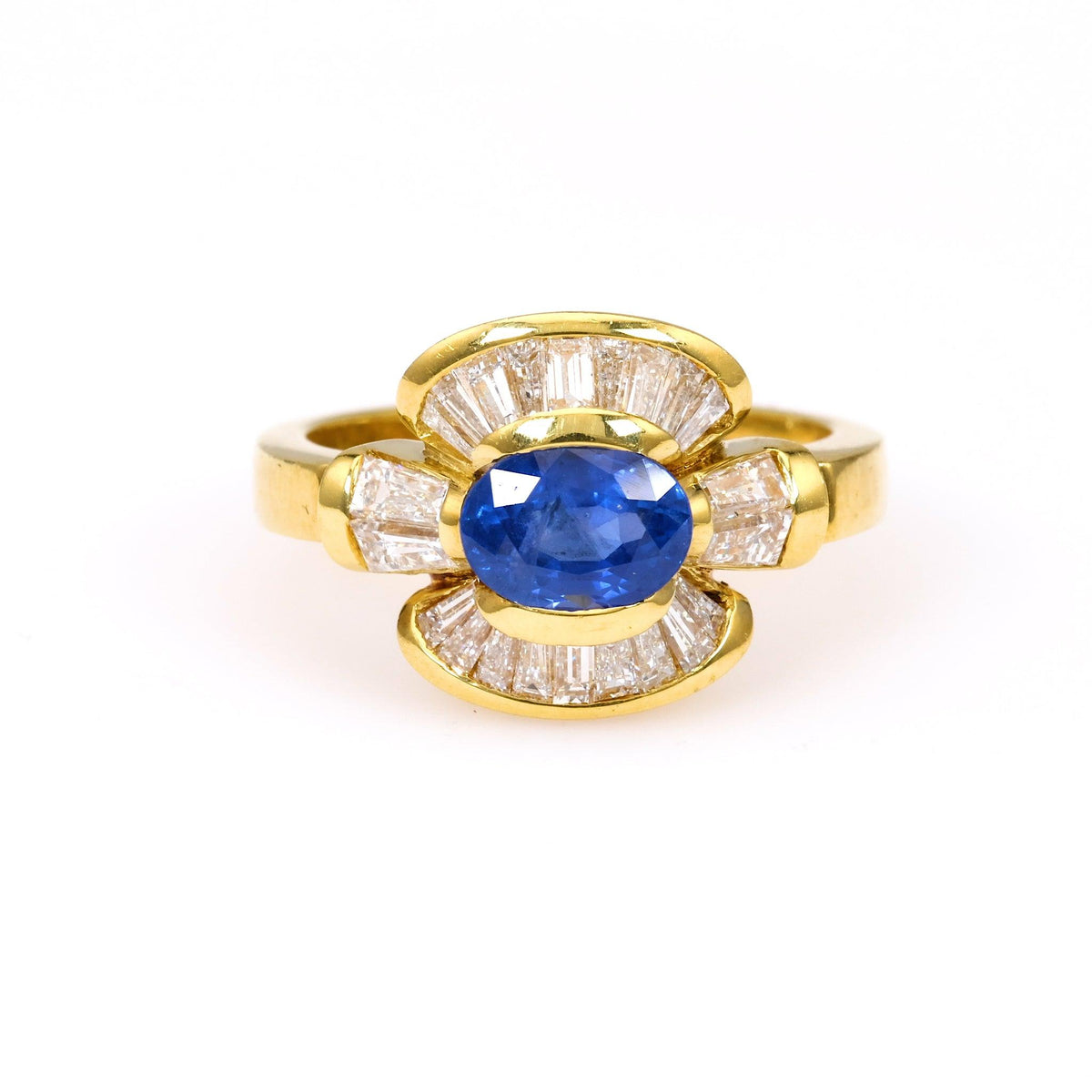 Vintage Italian Sapphire Diamond 18k Yellow Gold Ring