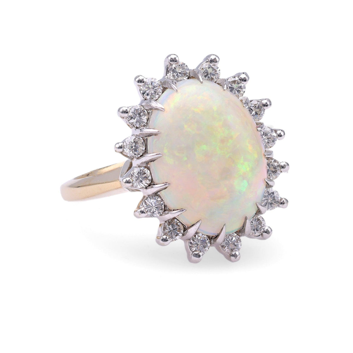 Vintage Opal Diamond 14k Gold Cluster Ring