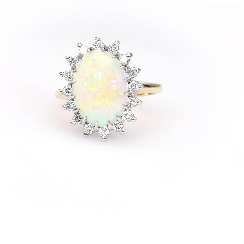 Vintage Opal Diamond 14k Gold Cluster Ring