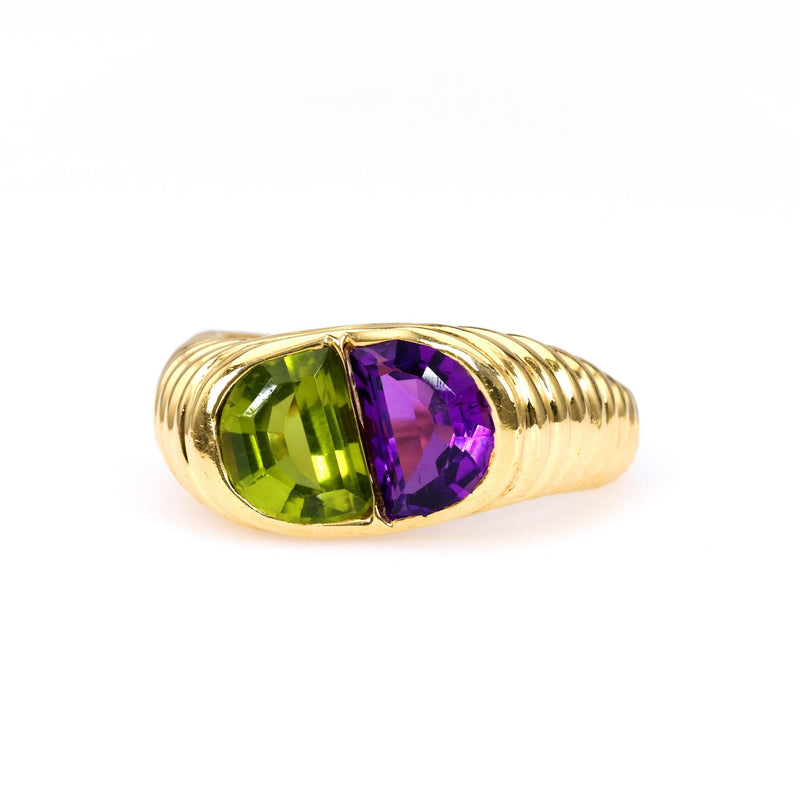 Vintage Peridot Amethyst 18k Yellow Gold Ring