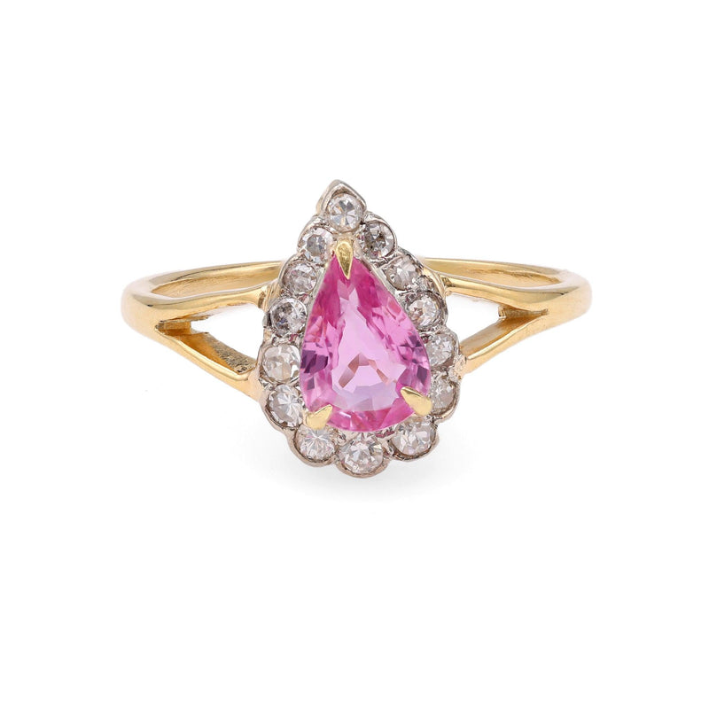 Vintage Pink Sapphire Diamond 18k Yellow Gold Ring