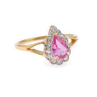 Vintage Pink Sapphire Diamond 18k Yellow Gold Ring