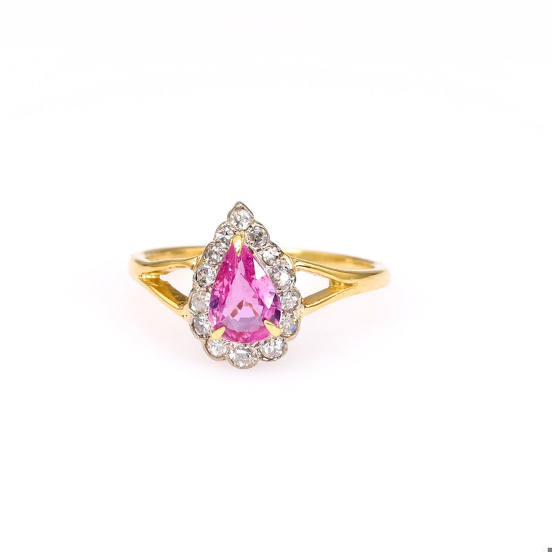 Vintage Pink Sapphire Diamond 18k Yellow Gold Ring