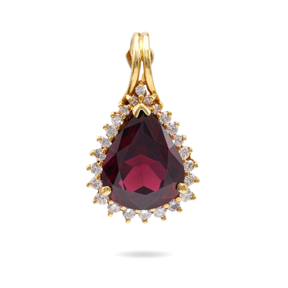 Vintage Rhodolite Garnet Diamond 18k Yellow Gold Pendant