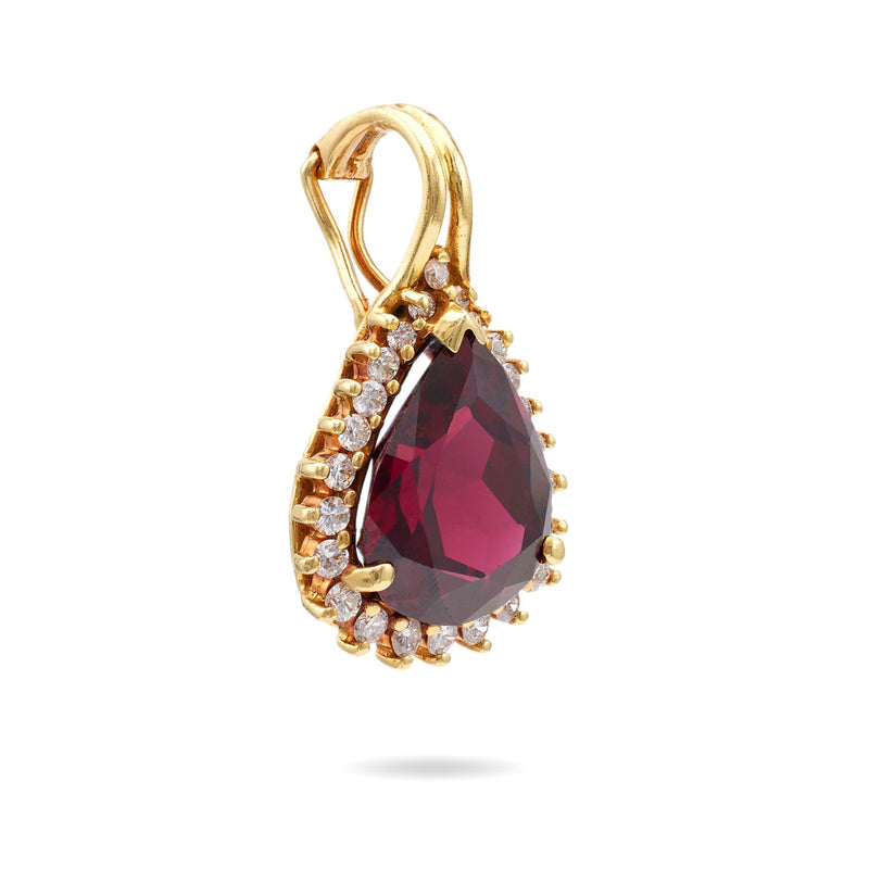 Vintage Rhodolite Garnet Diamond 18k Yellow Gold Pendant