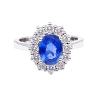 Vintage Sapphire Diamond 14k White Gold Cluster Ring