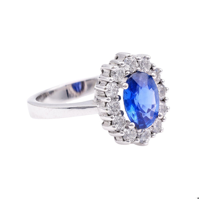 Vintage Sapphire Diamond 14k White Gold Cluster Ring