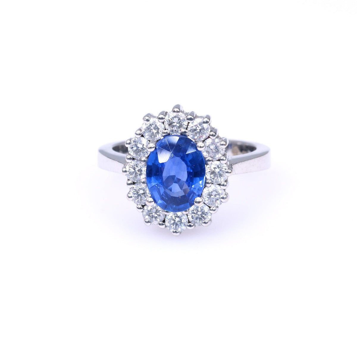 Vintage Sapphire Diamond 14k White Gold Cluster Ring