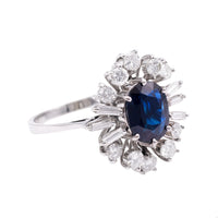 Vintage Sapphire Diamond 18k White Gold Cluster Ring