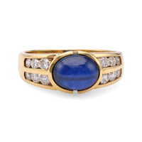 Vintage Sapphire Diamond 18k Yellow Gold Ring