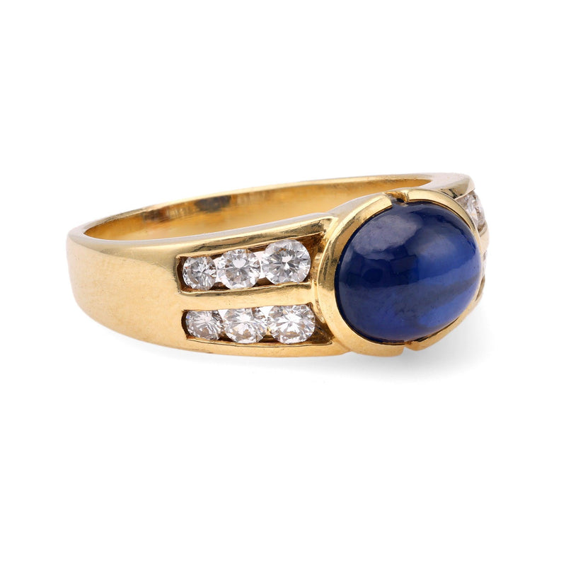 Vintage Sapphire Diamond 18k Yellow Gold Ring