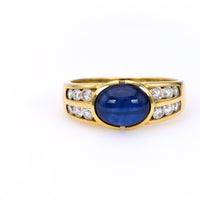 Vintage Sapphire Diamond 18k Yellow Gold Ring