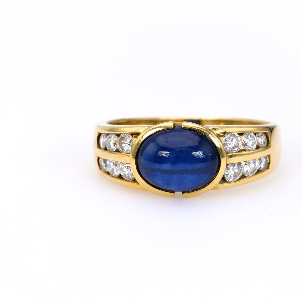 Vintage Sapphire Diamond 18k Yellow Gold Ring