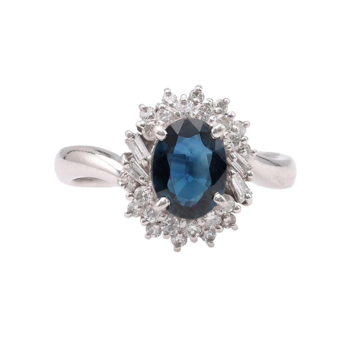 Vintage Sapphire Diamond Platinum Cluster Ring