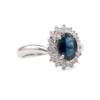 Vintage Sapphire Diamond Platinum Cluster Ring