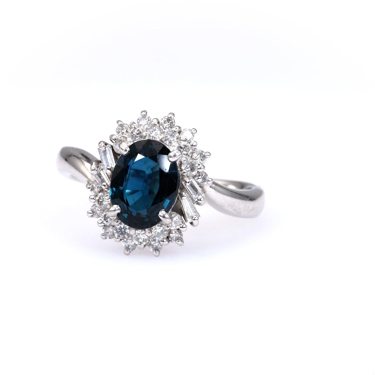 Vintage Sapphire Diamond Platinum Cluster Ring