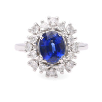 Vintage Sapphire Diamond Platinum Cluster Ring