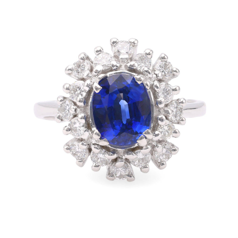 Vintage Sapphire Diamond Platinum Cluster Ring