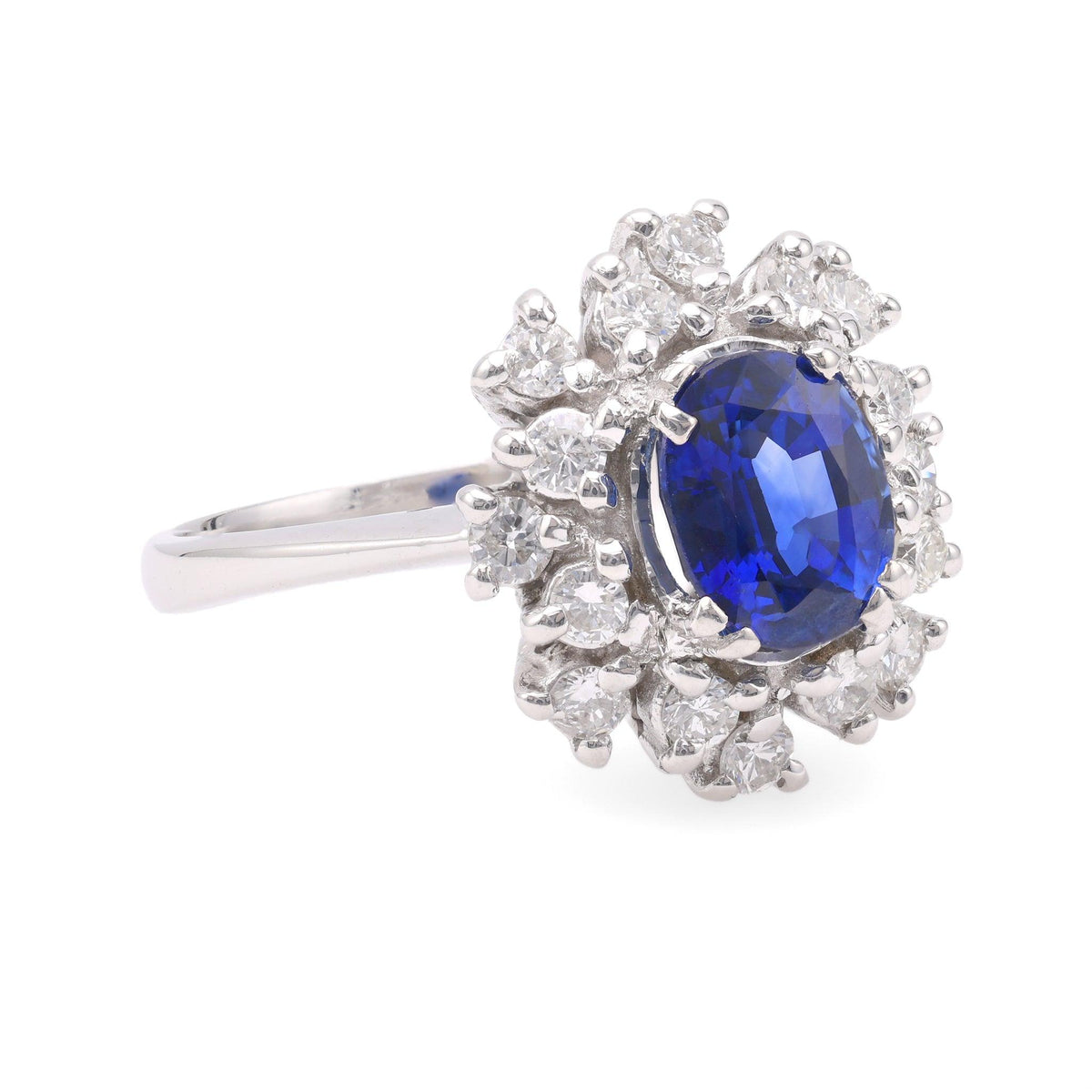 Vintage Sapphire Diamond Platinum Cluster Ring