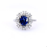 Vintage Sapphire Diamond Platinum Cluster Ring