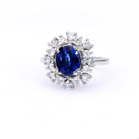 Vintage Sapphire Diamond Platinum Cluster Ring