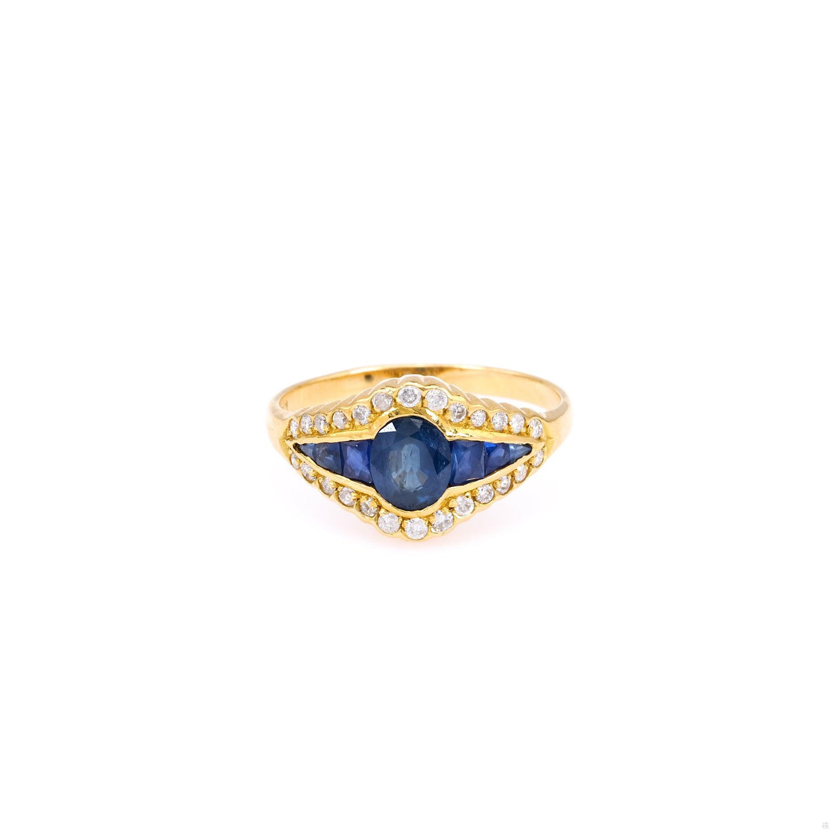 Vintage Sapphire and Diamond 18k Yellow Gold Ring