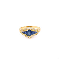 Vintage Sapphire and Diamond 18k Yellow Gold Ring