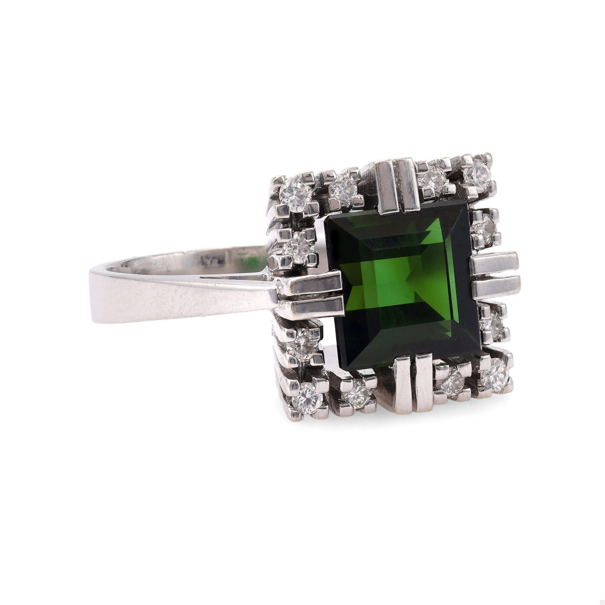 Vintage Tourmaline Diamond 14k White Gold Ring