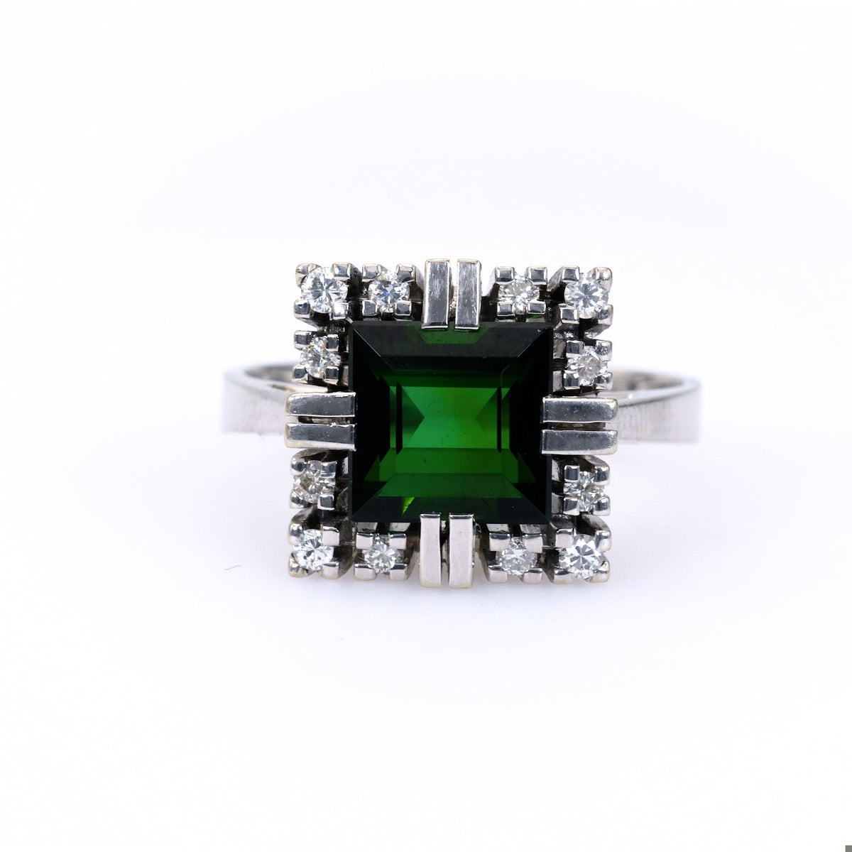 Vintage Tourmaline Diamond 14k White Gold Ring