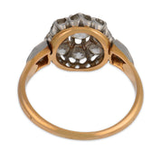 Edwardian old cut diamond two tone cluster ring