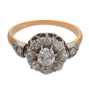 Edwardian old cut diamond two tone cluster ring
