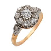 Edwardian old cut diamond two tone cluster ring