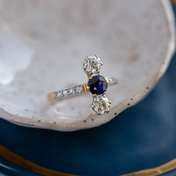 Belle Epoque Sapphire & Diamond Vertical Three Stone Ring | Cordova
