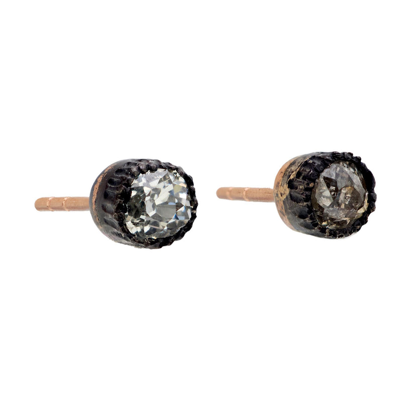 Antique .75 carat diamond 14k rose gold and silver stud earrings