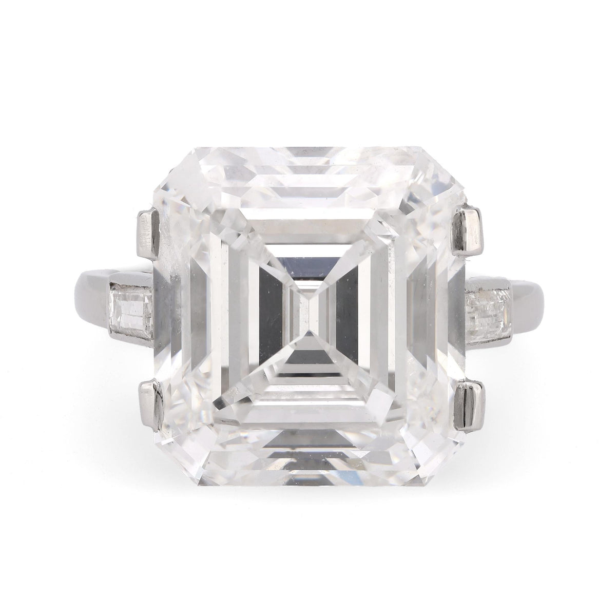 French GIA 10.7 Carat Asscher Cut Diamond Platinum Engagement Ring