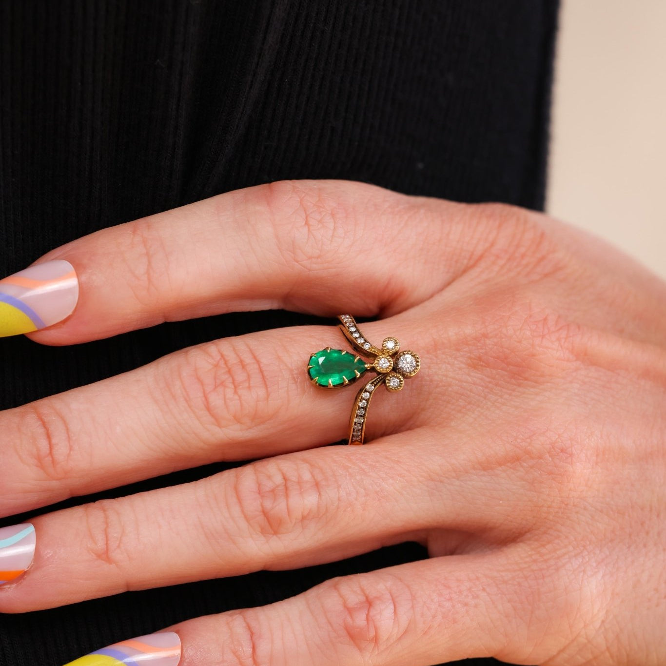 Emerald and Diamond Tiara Ring