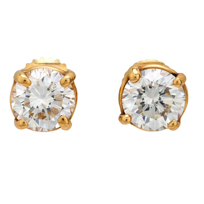 Vintage 1.90 carat diamond 14k yellow gold stud earrings