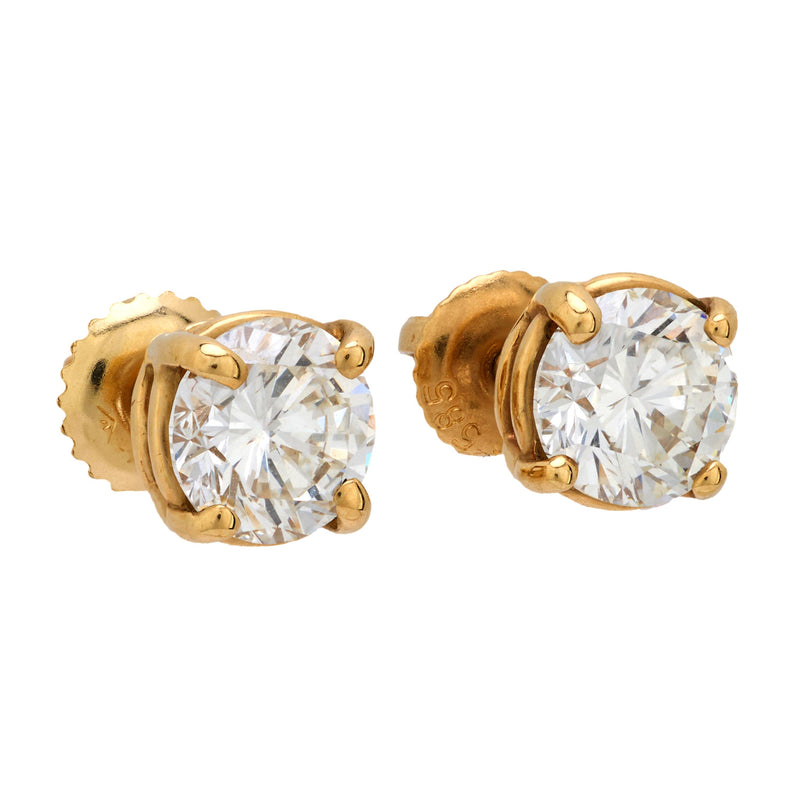 Vintage 1.90 carat diamond 14k yellow gold stud earrings