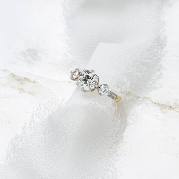 Edwardian-Inspired Mixed Metal Three Stone Diamond Engagement Ring | Hammerscourt