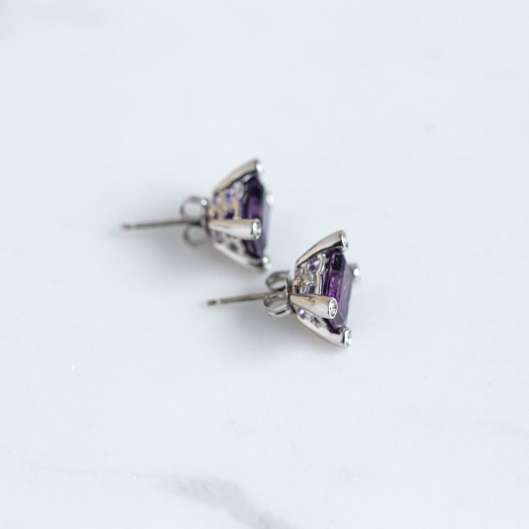 Modern Amethyst and Diamond Stud Earrings