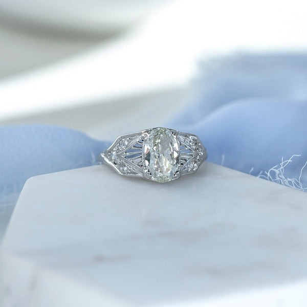 Unique 1.29ct Art Deco Oval Diamond Engagement Ring | Montavilla