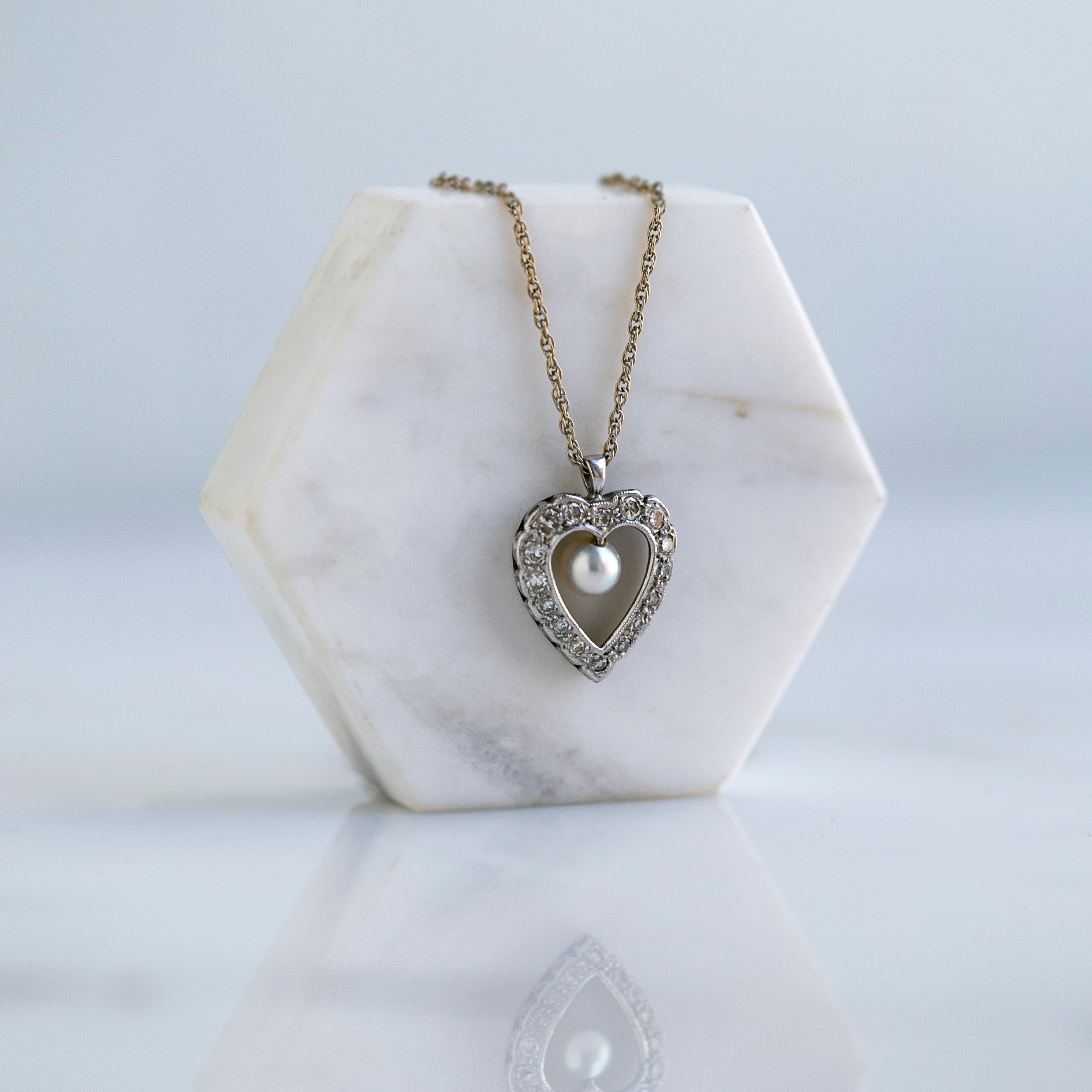 Pearl and Diamond Heart Pendant