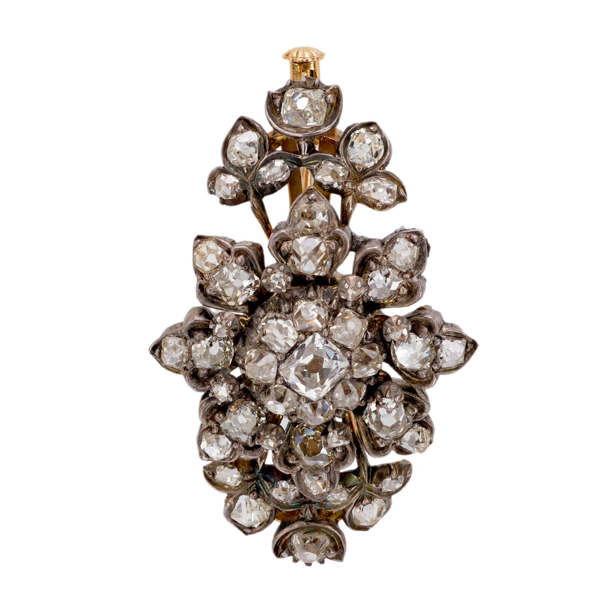 Antique diamond 18k yellow gold and silver brooch