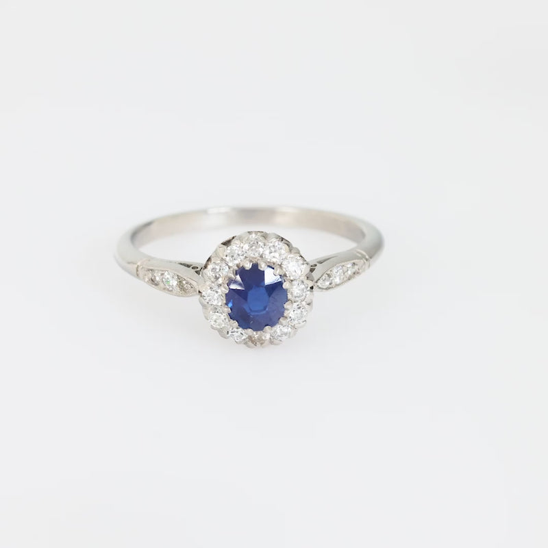 Edwardian style 0.49 carat sapphire diamond platinum cluster ring