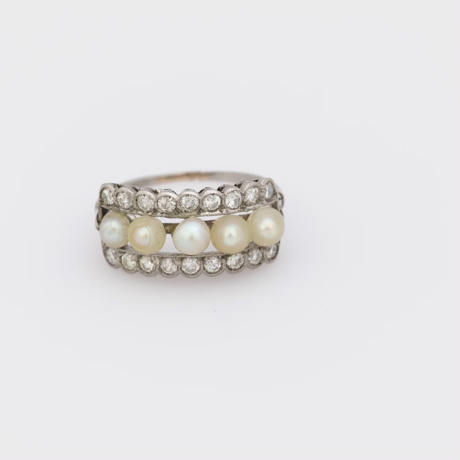 Art Deco pearl diamond platinum ring