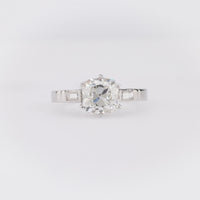 French GIA 2.19 Carat Old Mine Cut Diamond Platinum Engagement Ring