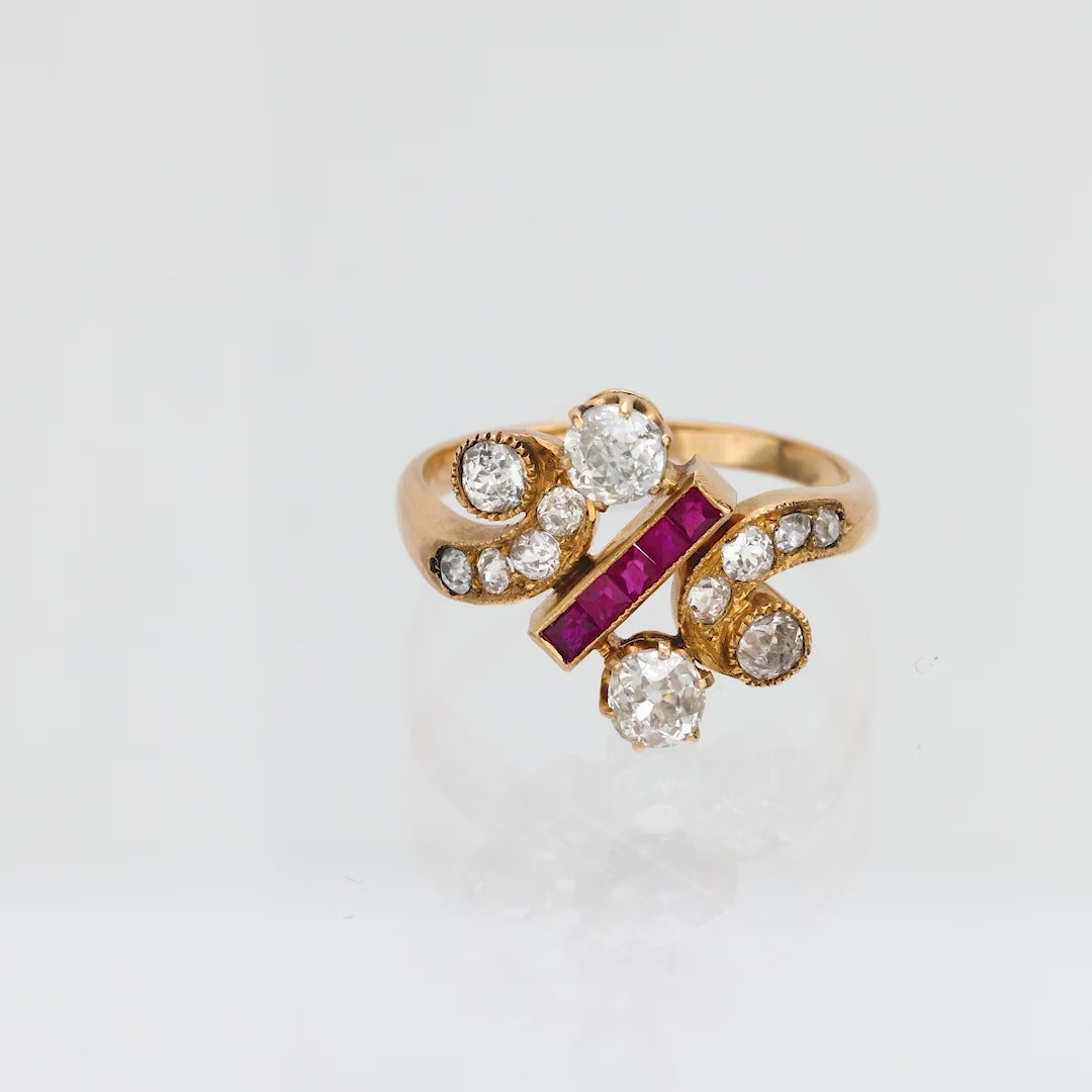 Victorian diamond ruby 18k rose gold ring