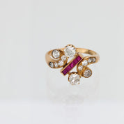 Victorian diamond ruby 18k rose gold ring