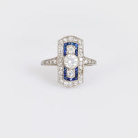 Art Deco platinum diamond sapphire ring